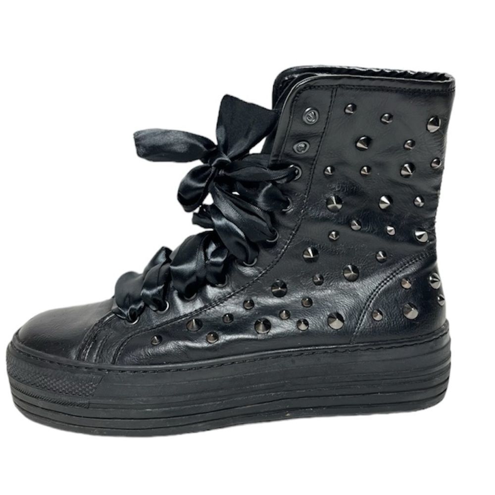Cult Vegan Leather and Rubber Platform Lace Up Studded Booties 7.5